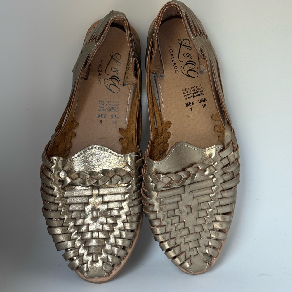 Women's Metallic Gold Woven Huarache Flats